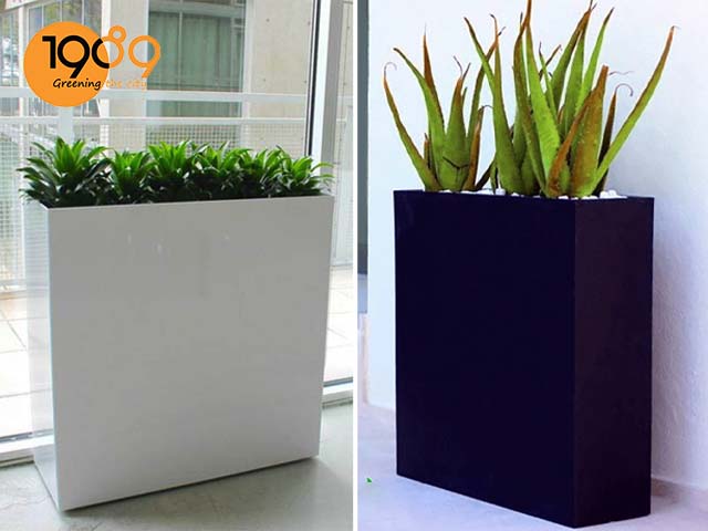 chậu xi măng đá mài chữ nhật cao 1m trồng cây