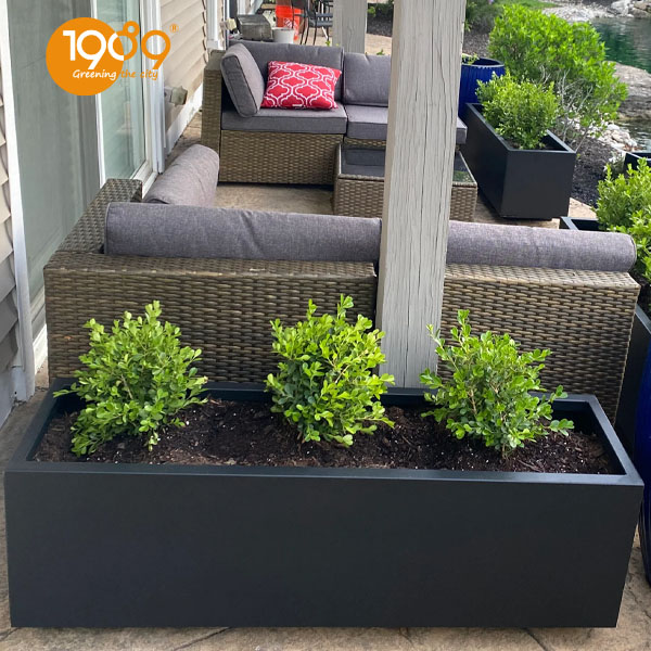 chậu xi măng đá mài chữ nhật trồng cây công trình