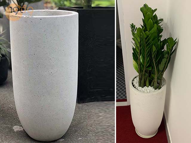 chậu xi măng đá mài tròn 1989 màu trắng