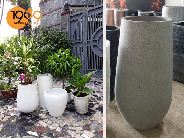 chậu xi măng đá mài tròn lớn 1m giọt nước màu xám