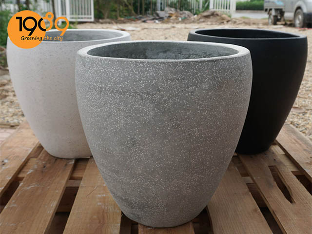 chậu xi măng đá mài tròn xám chivas 1989