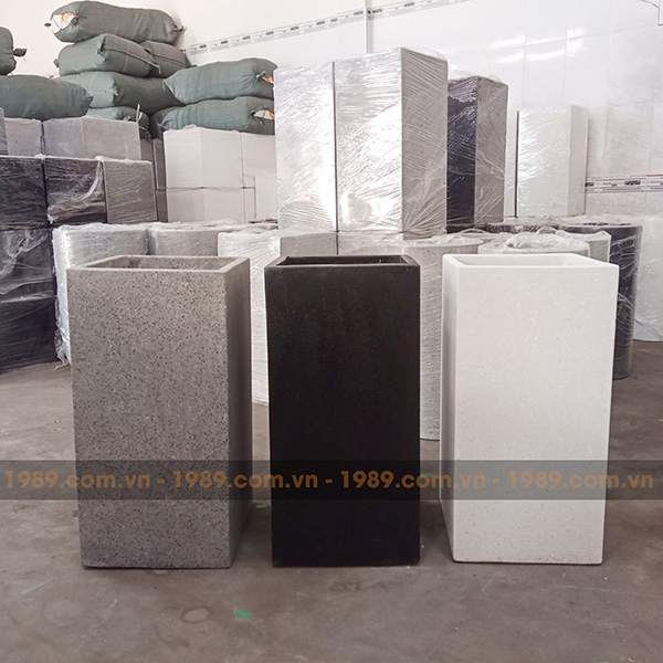 chậu xi măng đá mài trụ vuông đẹp 30x60cm, 40x60cm, 40x80cm