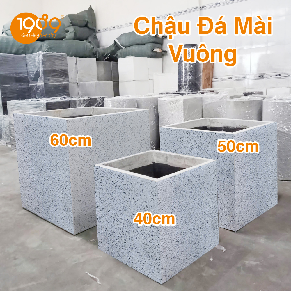 Mua chậu đá mài vuông 40cm, 50cm, 60cm giá sỉ từ 1 chậu