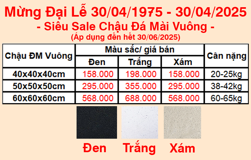 Chậu xi măng đá mài vuông giá rẻ