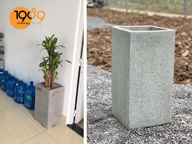chậu xi măng đá mài vuông trụ xám