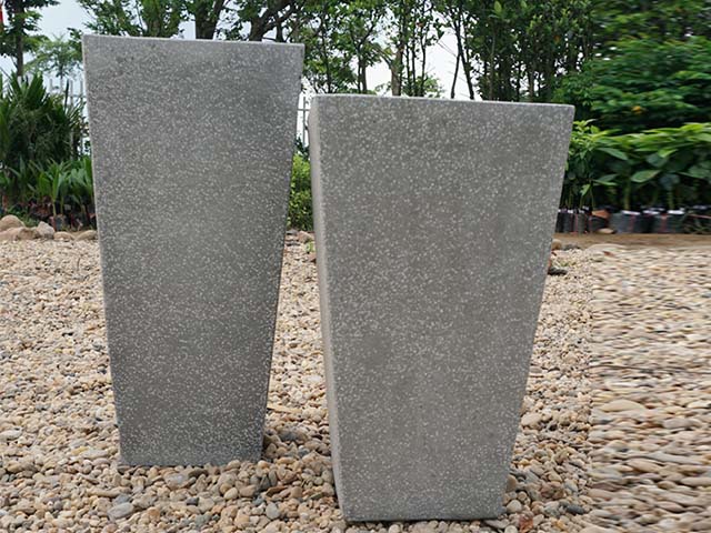 chậu xi măng đá mài vuông vát màu xám