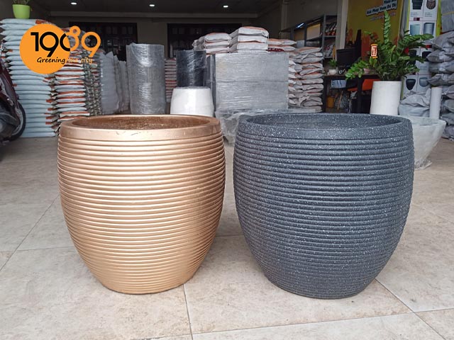chậu xi măng tròn lu sọc chỉ