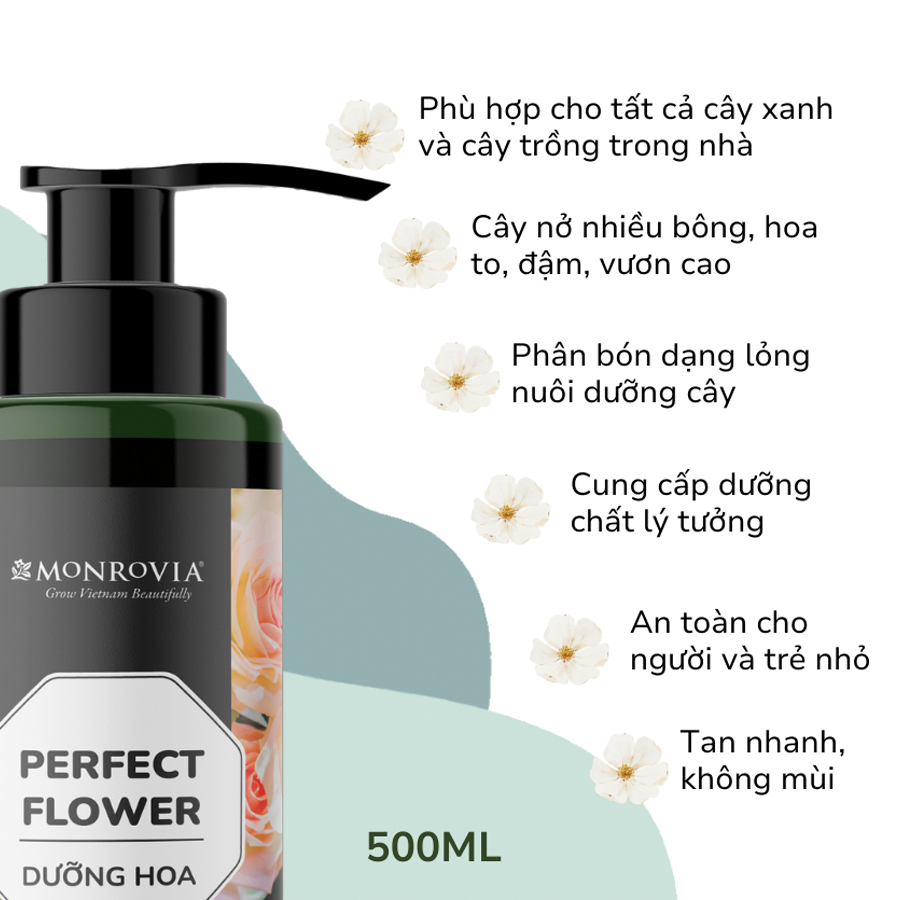 Dung dịch hữu cơ DƯỠNG HOA MONROVIA pha sẵn dành cho hoa hồng, hoa lan 500ml giúp đẩy nụ, hoa to đậm, vươn cao