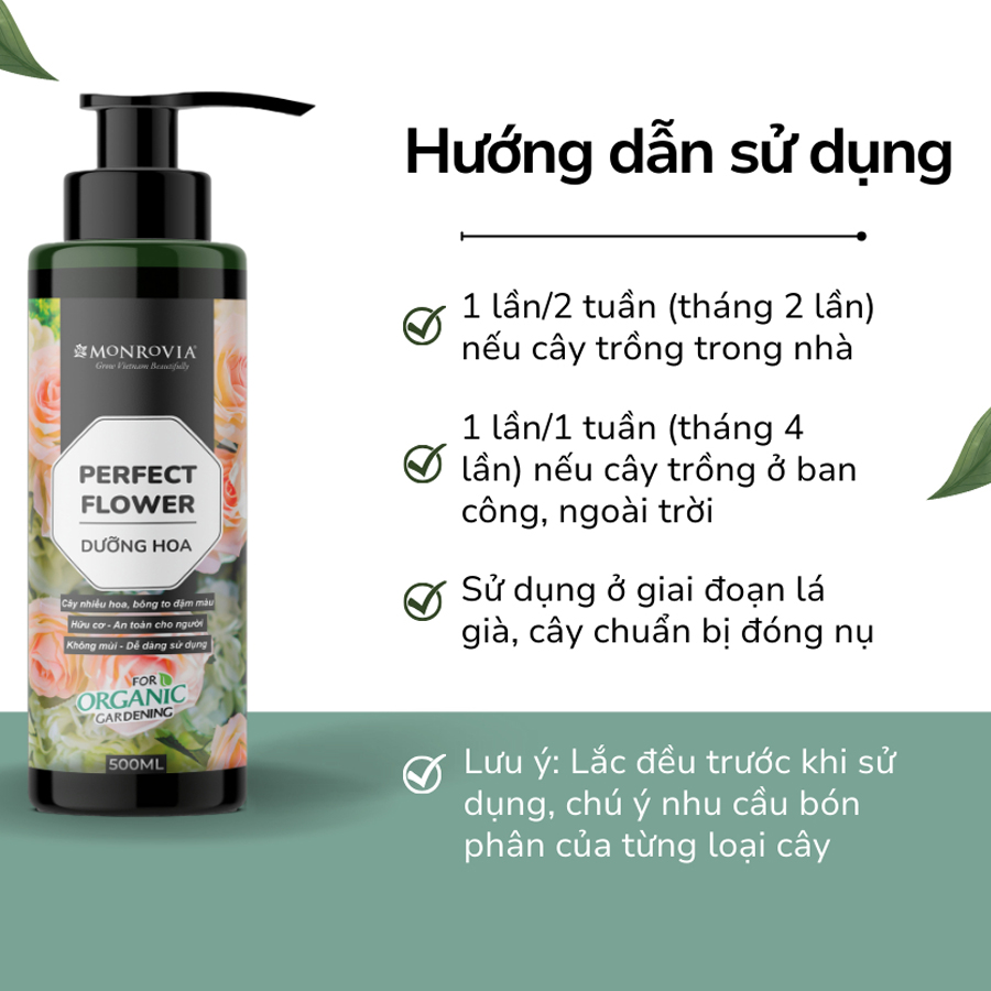 Dung dịch hữu cơ DƯỠNG HOA MONROVIA pha sẵn dành cho hoa hồng, hoa lan 500ml giúp đẩy nụ, hoa to đậm, vươn cao