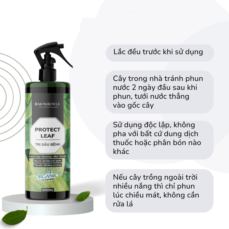 Dung dịch phân bón hữu cơ PHÒNG SÂU BỆNH MONROVIA giúp ngừa côn trùng, nấm, sêu bệnh cho cây trồng 500ml