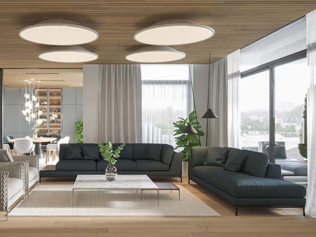 phong cách tk nội thất hiện đại chậu cảnh đá mài