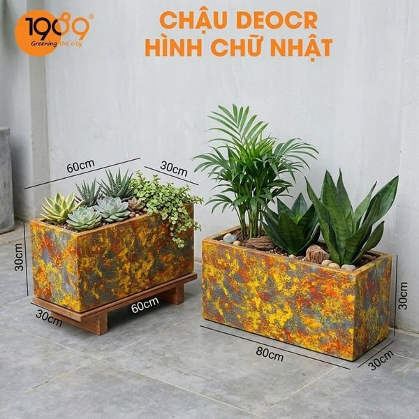 Chậu Chữ Nhật Vân Loang 30*30*60cm