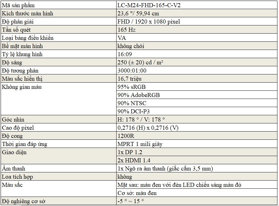 Màn hình máy tính cong LC-POWER 27 inch LC-M27-FHD-165-C-V2 Màn hình máy tính cong LC-POWER 27 inch LC-M27-FHD-165-C-V2
