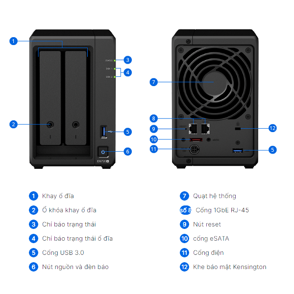 Thiết bị lưu trữ mạng NAS Synology DS720+ Thiết bị lưu trữ mạng NAS Synology DS720+