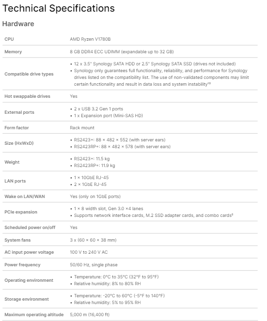 Thiết bị lưu trữ mạng NAS Synology RS2423RP+ Thiết bị lưu trữ mạng NAS Synology RS2423RP+