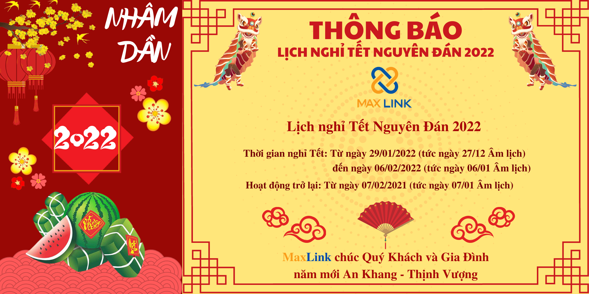 Thông báo lịch nghỉ Tết Nhâm Dần 2022 Thông báo lịch nghỉ Tết Nhâm Dần 2022