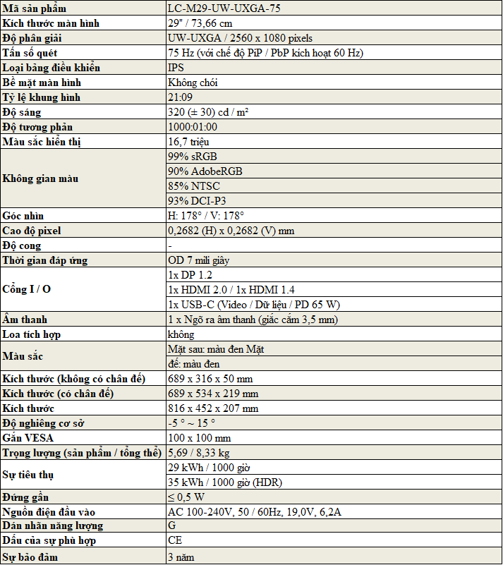 Màn hình máy tính LC-POWER 29 inch LC-M29-UW-UXGA-75 Màn hình máy tính LC-POWER 29 inch LC-M29-UW-UXGA-75