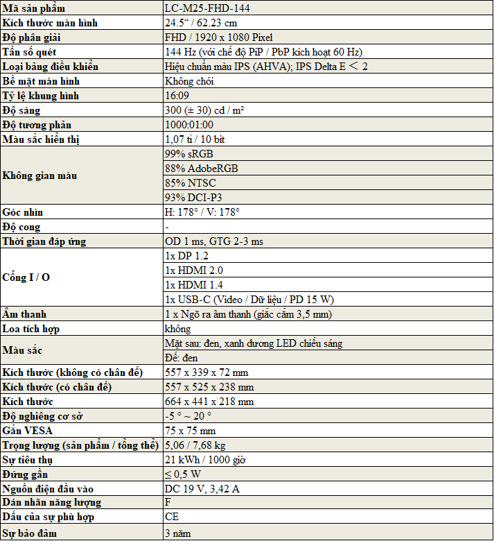 Màn hình máy tính LC-POWER 24.5 inch LC-M25-FHD-144 Màn hình máy tính LC-POWER 24.5 inch LC-M25-FHD-144