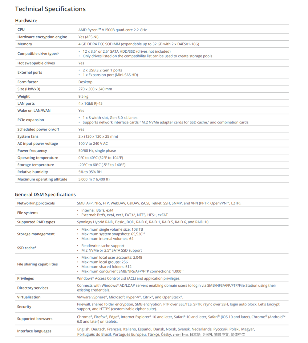 Thiết bị lưu trữ mạng NAS Synology DS2422+ Thiết bị lưu trữ mạng NAS Synology DS2422+