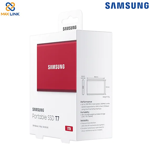 Ổ cứng SSD SAMSUNG T7 PORTABLE 1TB MU-PC1T0R/WW Ổ cứng SSD SAMSUNG T7 PORTABLE 1TB MU-PC1T0R/WW