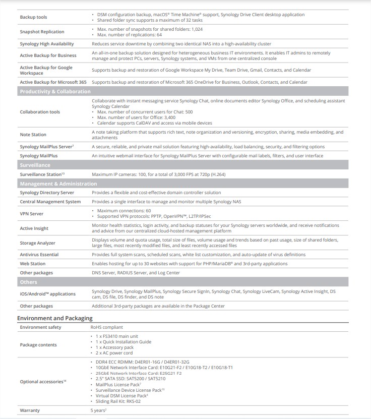 Thiết bị lưu trữ mạng NAS Synology FS3410 Thiết bị lưu trữ mạng NAS Synology FS3410