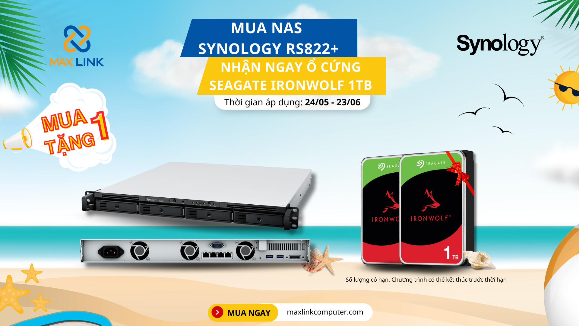 Chương trình “HÈ SÔI ĐỘNG 2023” Mua Nas Synology RS822+ nhận ngay ổ cứng Seagate IronWolf 1TB Chương trình “HÈ SÔI ĐỘNG 2023” Mua Nas Synology RS822+ nhận ngay ổ cứng Seagate IronWolf 1TB
