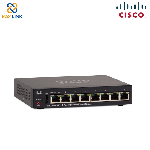 Cisco SG250-08HP 8-Port Gigabit PoE Smart Switch Cisco SG250-08HP 8-Port Gigabit PoE Smart Switch