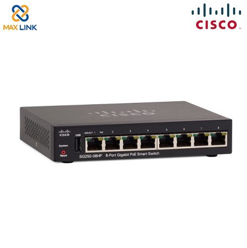 Cisco SG250-08HP 8-Port Gigabit PoE Smart Switch Cisco SG250-08HP 8-Port Gigabit PoE Smart Switch