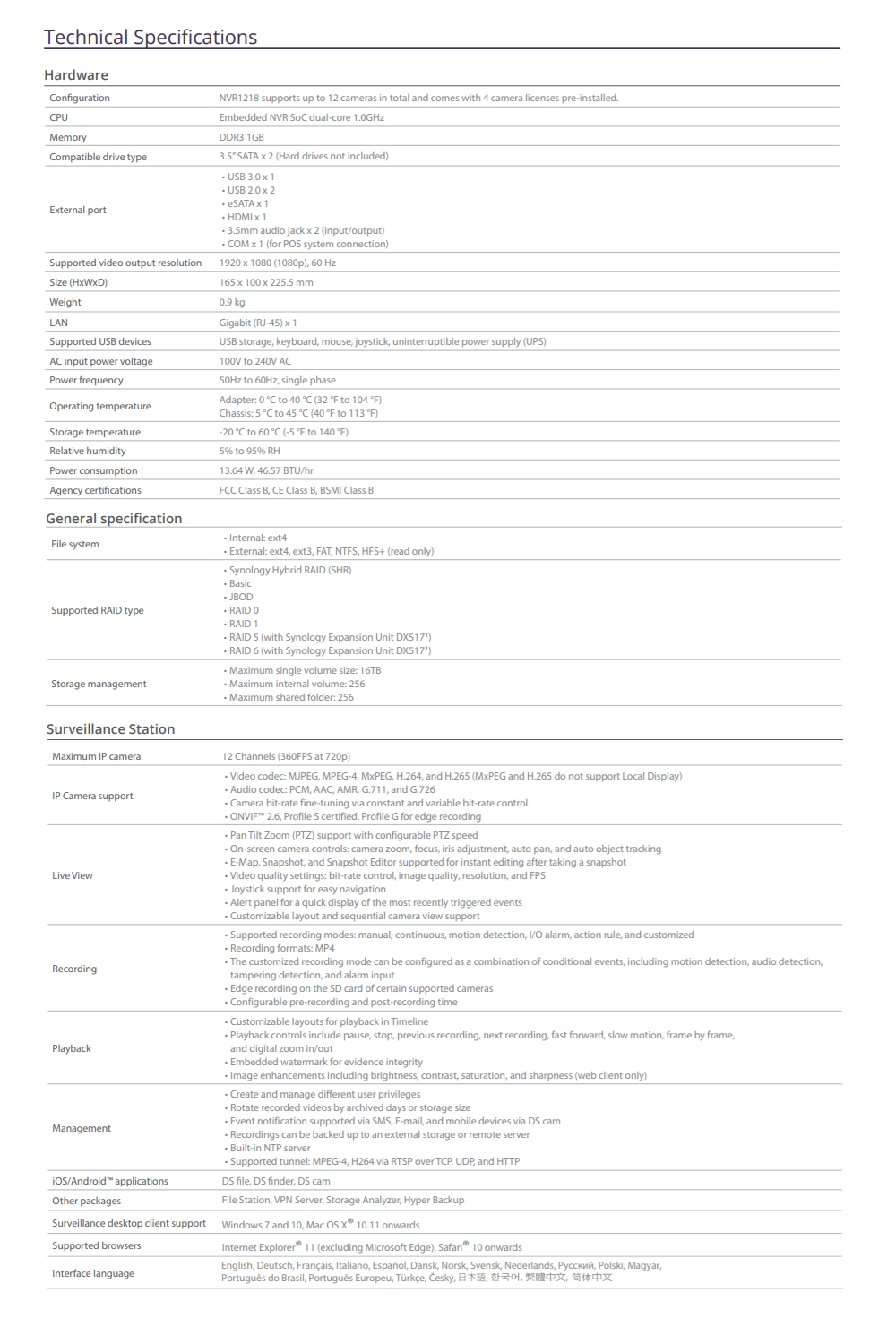 Đầu ghi hình mạng Synology NVR1218 Đầu ghi hình mạng Synology NVR1218