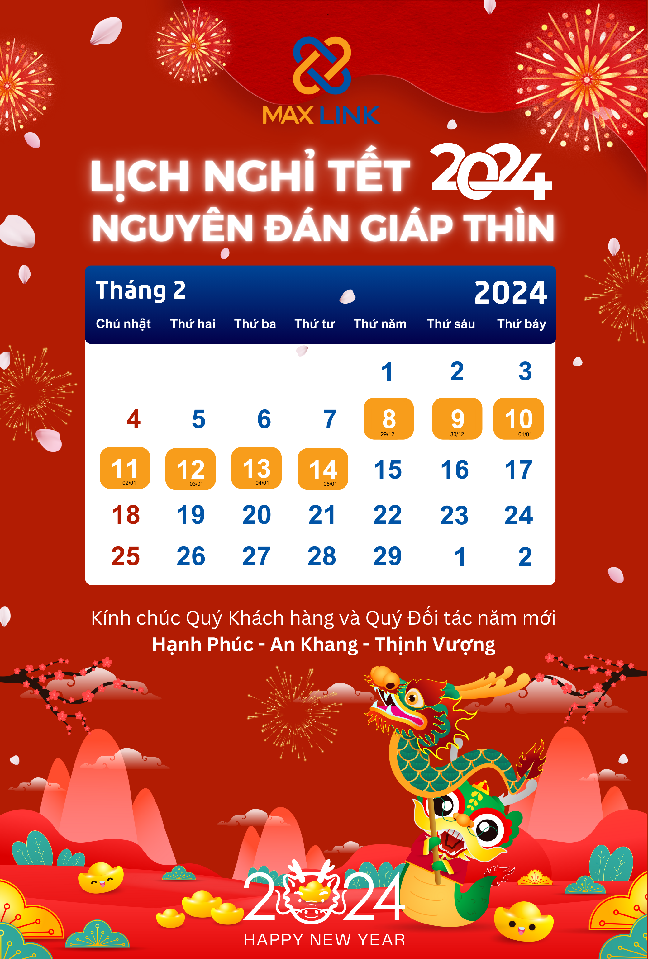 Thông Báo Lịch Nghỉ Tết Nguyên Đán Giáp Thìn 2024 Thông Báo Lịch Nghỉ Tết Nguyên Đán Giáp Thìn 2024