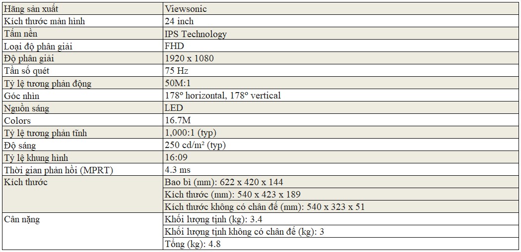 Màn hình máy tính LCD VIEWSONIC 24 inch VA2408-h Màn hình máy tính LCD VIEWSONIC 24 inch VA2408-h