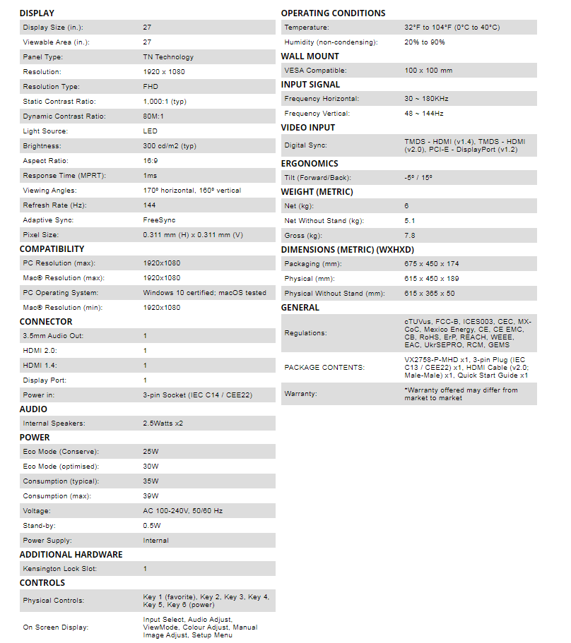 Màn hình máy tính LCD ViewSonic VX2758-P-MHD/ 27” MONITOR Màn hình máy tính LCD ViewSonic VX2758-P-MHD/ 27” MONITOR