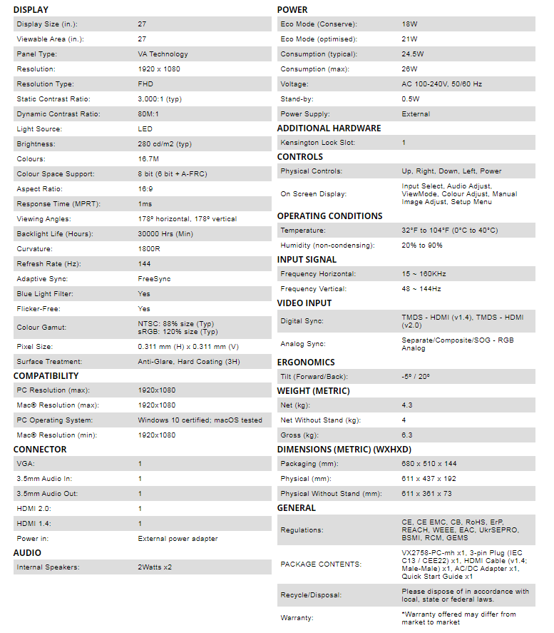 Màn hình máy tính LCD ViewSonic VX2758-PC-MH/ 27” Monitor Màn hình máy tính LCD ViewSonic VX2758-PC-MH/ 27” Monitor