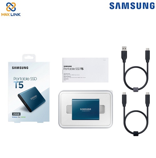 Ổ cứng SAMSUNG SSD T5 PORTABLE 250GB MU-PA250B/WW Blue Ổ cứng SAMSUNG SSD T5 PORTABLE 250GB MU-PA250B/WW Blue