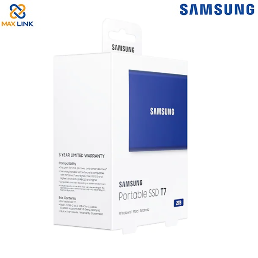 Ổ cứng SSD SAMSUNG T7 PORTABLE Blue 2TB MU-PC2T0H/WW Ổ cứng SSD SAMSUNG T7 PORTABLE Blue 2TB MU-PC2T0H/WW