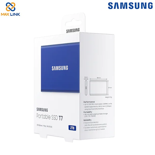 Ổ cứng SSD SAMSUNG T7 PORTABLE Blue 2TB MU-PC2T0H/WW Ổ cứng SSD SAMSUNG T7 PORTABLE Blue 2TB MU-PC2T0H/WW
