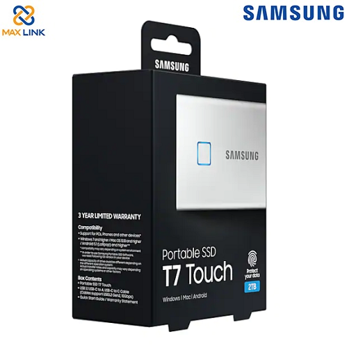 Ổ cứng SSD SAMSUNG T7 TOUCH PORTABLE Silver 2TB MU-PC2T0S/WW Ổ cứng SSD SAMSUNG T7 TOUCH PORTABLE Silver 2TB MU-PC2T0S/WW