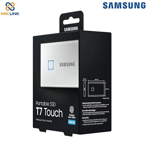 Ổ cứng SSD SAMSUNG T7 TOUCH PORTABLE Silver 500GB MU-PC500S/WW Ổ cứng SSD SAMSUNG T7 TOUCH PORTABLE Silver 500GB MU-PC500S/WW