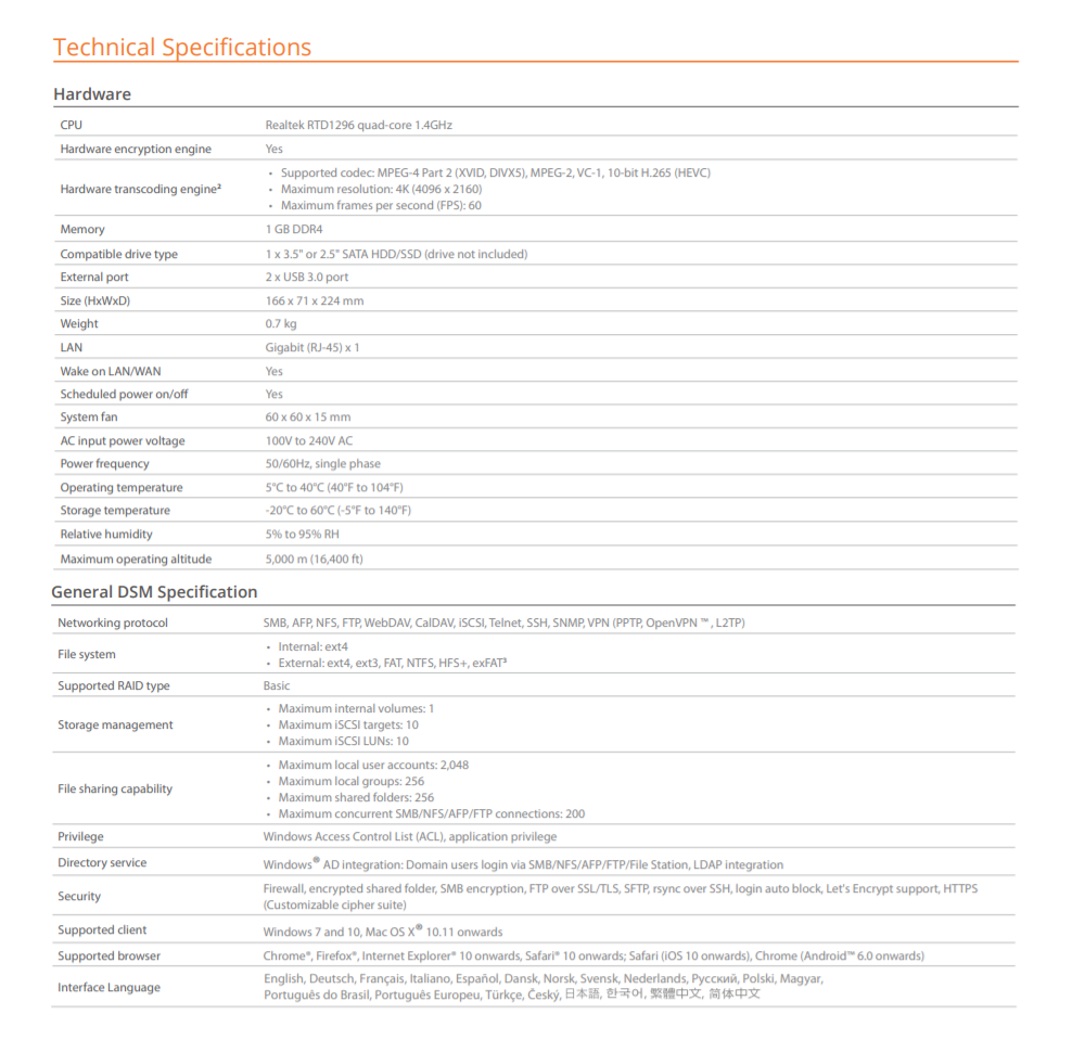 Thiết bị lưu trữ mạng NAS Synology DS118 Thiết bị lưu trữ mạng NAS Synology DS118