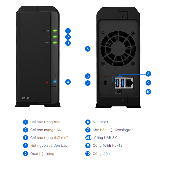 Thiết bị lưu trữ mạng NAS Synology DS118 Thiết bị lưu trữ mạng NAS Synology DS118
