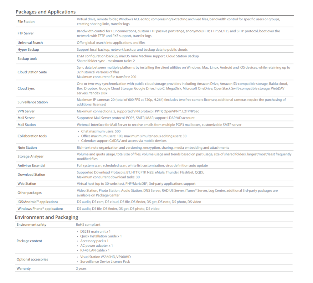 Thiết bị lưu trữ mạng Synology NAS DS218 Thiết bị lưu trữ mạng NAS Synology DS218