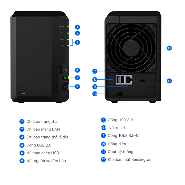 Thiết bị lưu trữ mạng NAS Synology DS218 Thiết bị lưu trữ mạng NAS Synology DS218