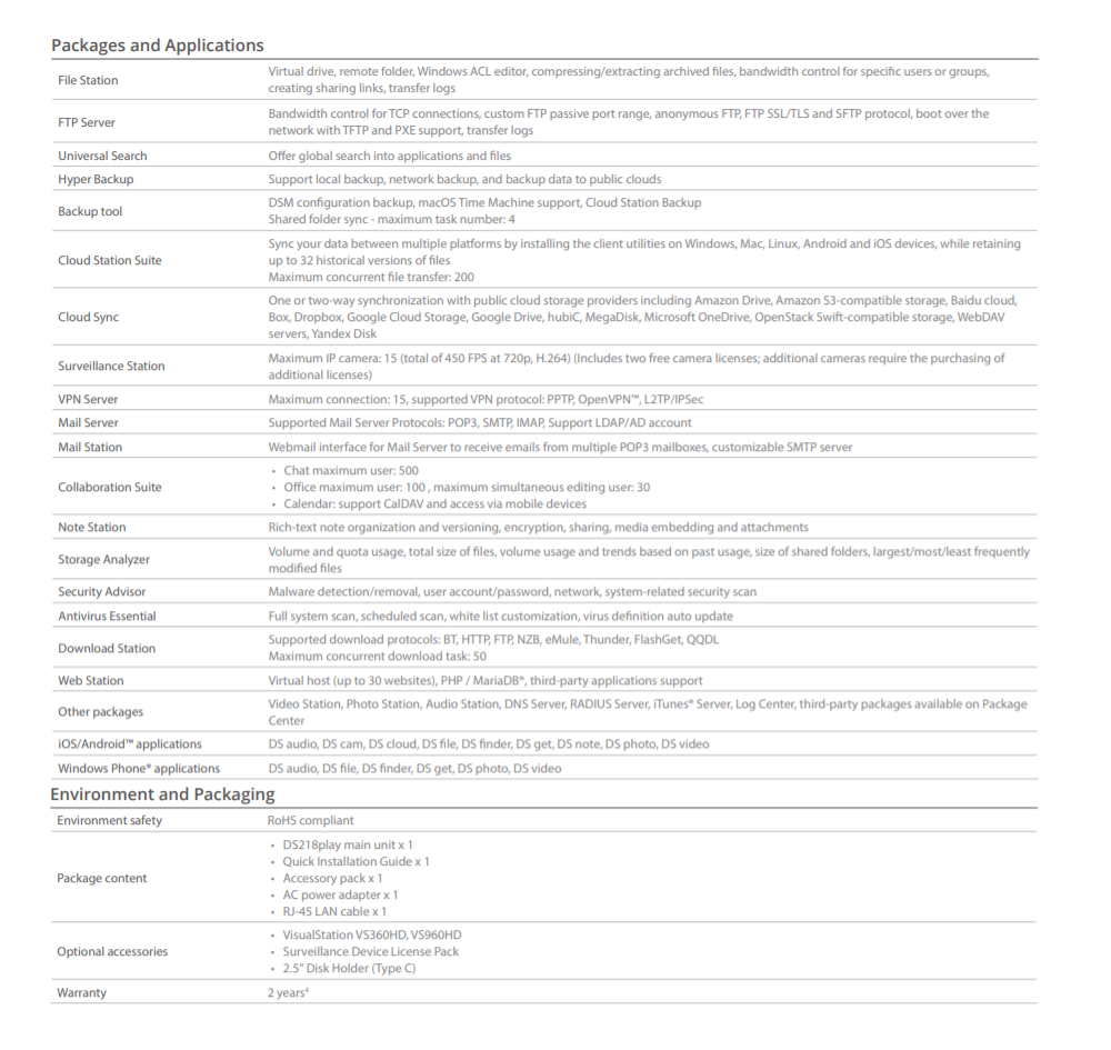 Thiết bị lưu trữ mạng NAS Synology DS218play Thiết bị lưu trữ mạng NAS Synology DS218play