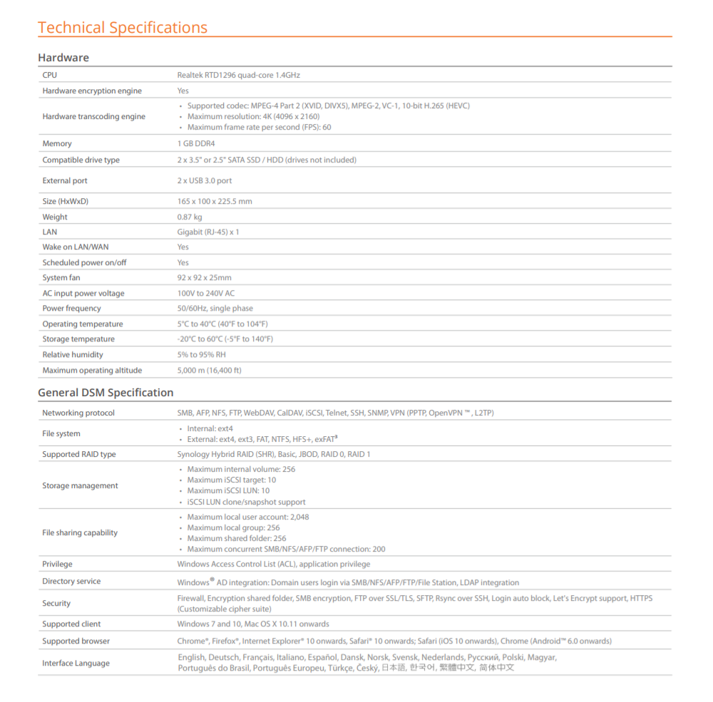 Thiết bị lưu trữ mạng NAS Synology DS218play Thiết bị lưu trữ mạng NAS Synology DS218play