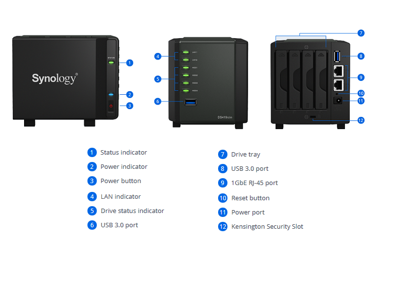 Thiết bị lưu trữ mạng NAS Synology DS419slim Thiết bị lưu trữ mạng NAS Synology DS419slim