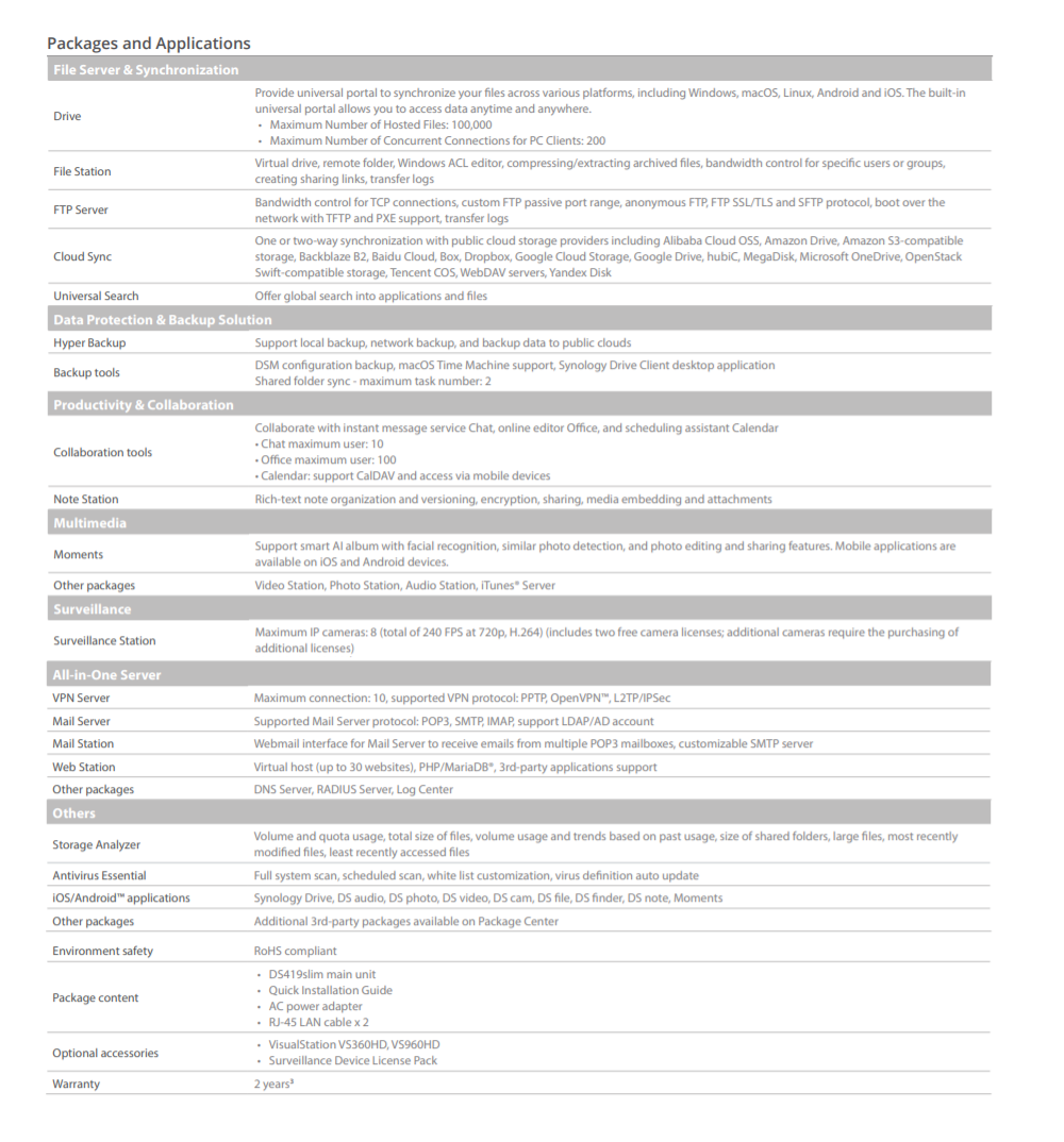 Thiết bị lưu trữ mạng NAS Synology DS419slim Thiết bị lưu trữ mạng NAS Synology DS419slim