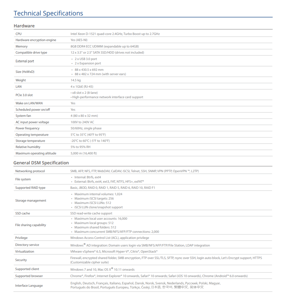 Thiết bị lưu trữ mạng Synology NAS RS3618xs Thiết bị lưu trữ mạng Synology NAS RS3618xs