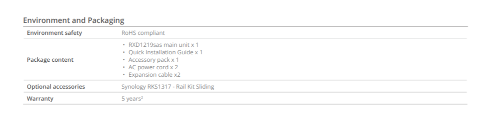 Thiết bị mở rộng NAS Synology RXD1219sas Thiết bị mở rộng NAS Synology RXD1219sas