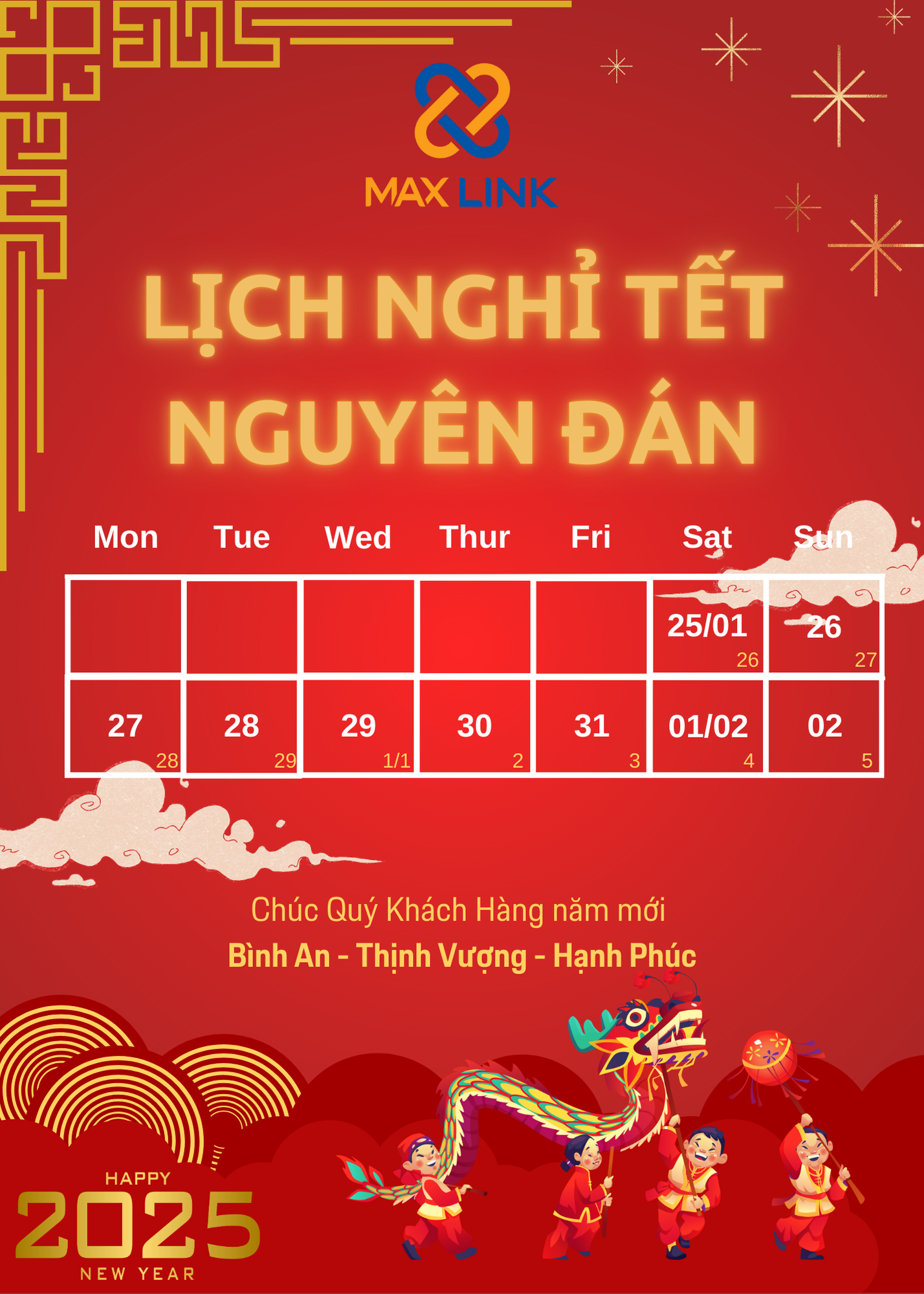 Thông Báo Lịch Nghỉ Tết Nguyên Đán Ất Tỵ 2025 Thông Báo Lịch Nghỉ Tết Nguyên Đán Ất Tỵ 2025