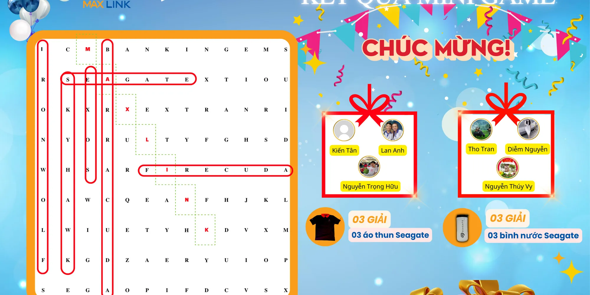 Thông báo kết quả Minigame Hiểu Seagate ngây ngất – Rinh quà cực chất